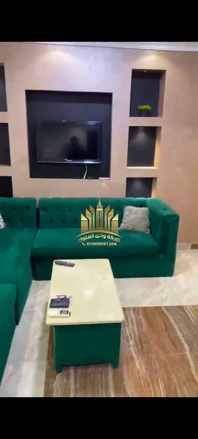 Furnished apartment for rent in Maadi Gardens compound with two bedrooms, a reception, a bathroom, and an American bar kitchen, high super lux finishing, fully furnished, landline and internet available. Monthly rent and security deposit of one month required. Final rent for one year contract is 20000.