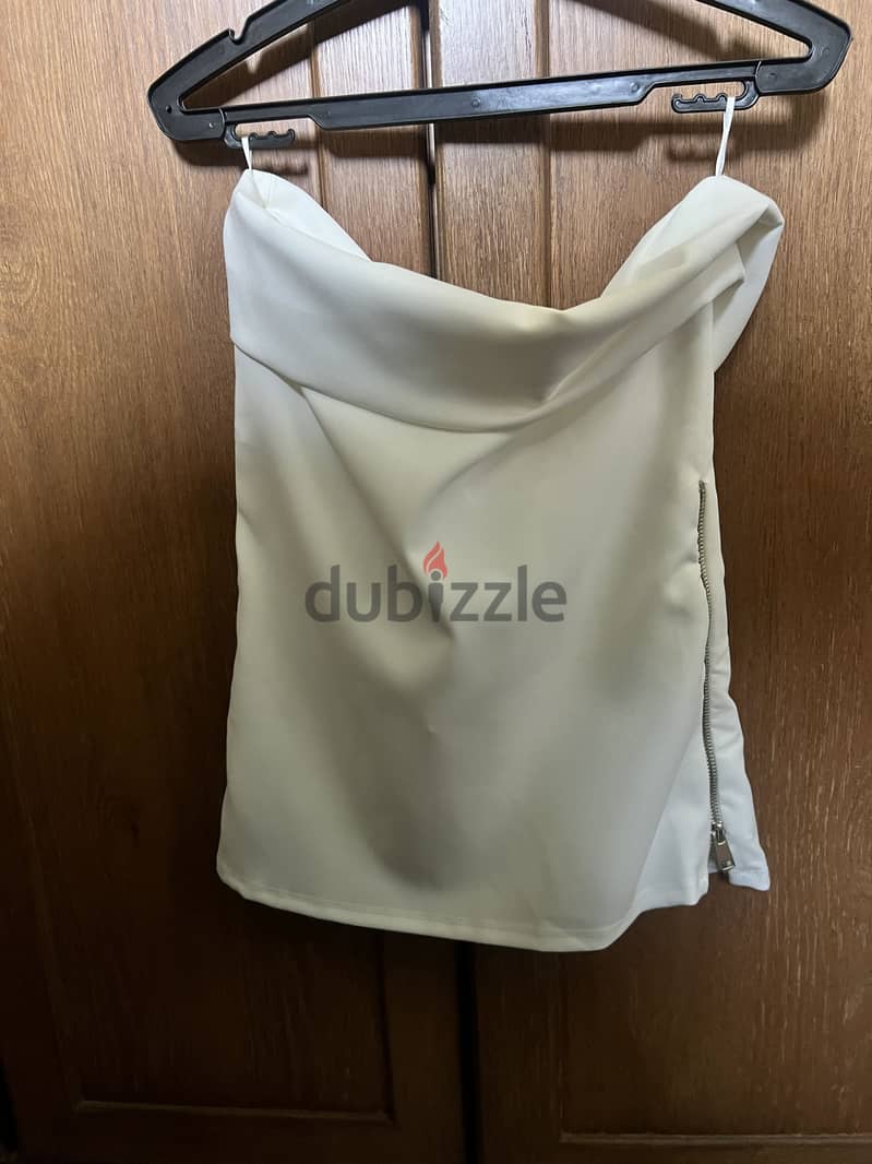 Zara White Cowl Neck Top with Side Zip 1