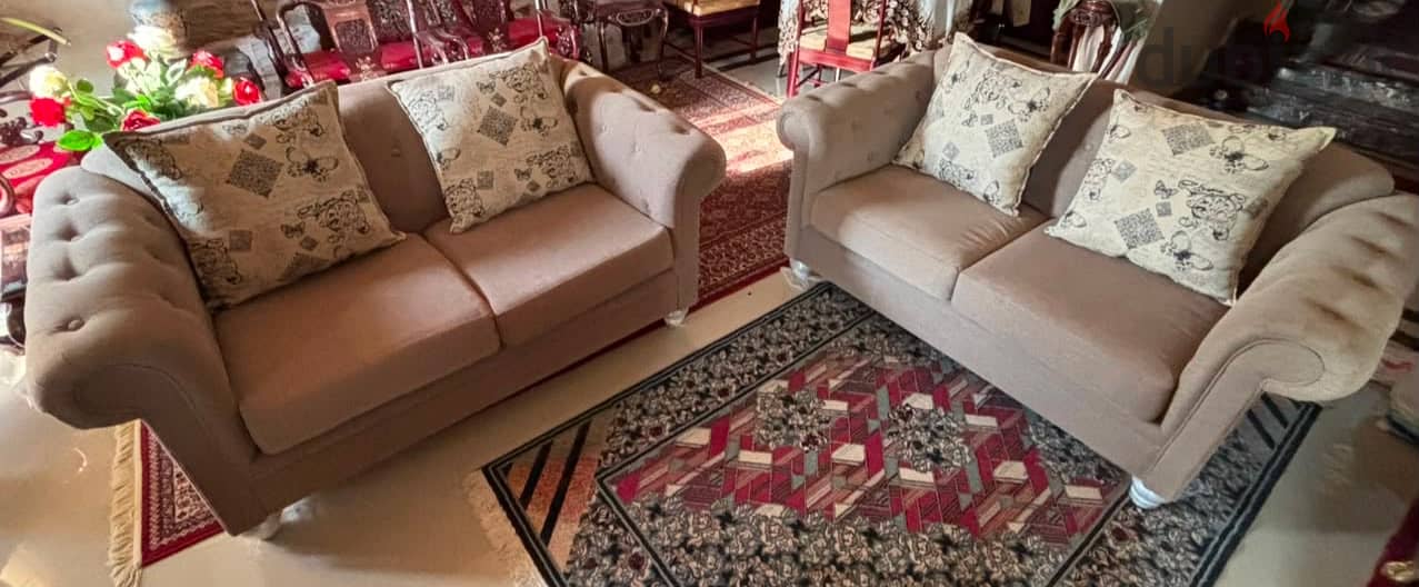 Two Modern 2 Seater Sofas and a Chair 1