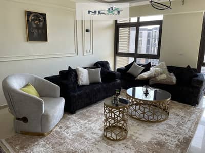 Furnished apartment for rent in Madinaty B8, 150 sq m, 4th floor, open view with garden. Layout: 3 bedrooms + 2 bathrooms + 2-piece reception + 3 balc