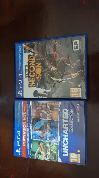 أسطوانات PS4 أصلية (Uncharted 4 + inFAMOUS Second Son) بحالة الممتاز