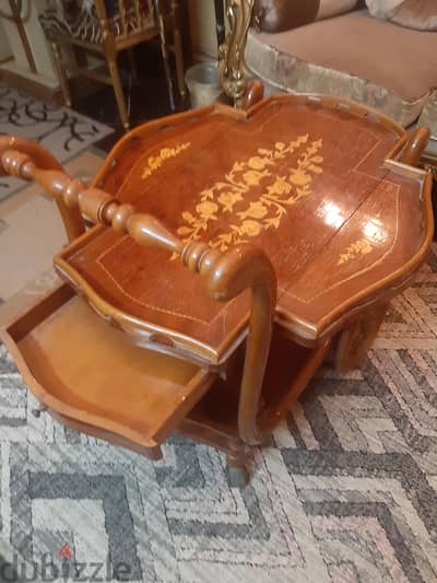 عربة شاى خشب زان مشغول