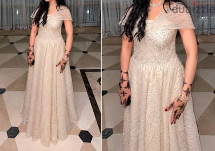 elegant champagne evening dress -crystal embellished