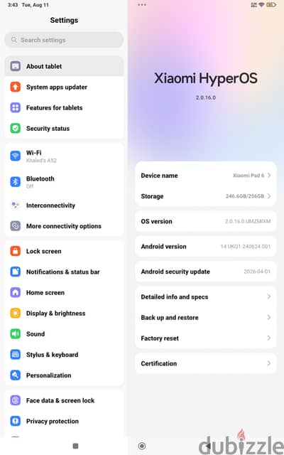 Xiaomi pad 6 8gb ram 256gb storage