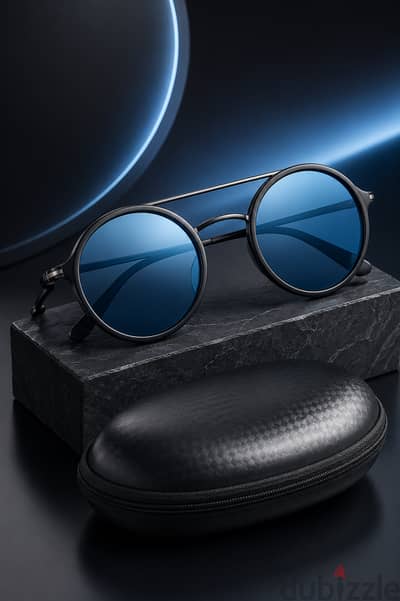 نظارة شمس رجالي هاي كوبي BVLGARI – عدسات زرقاء عاكسة + جراب – جديدة
