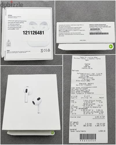 AirPods 3 أصلية جديدة بالكرتونة + فاتورة Vodafone + ضمان 