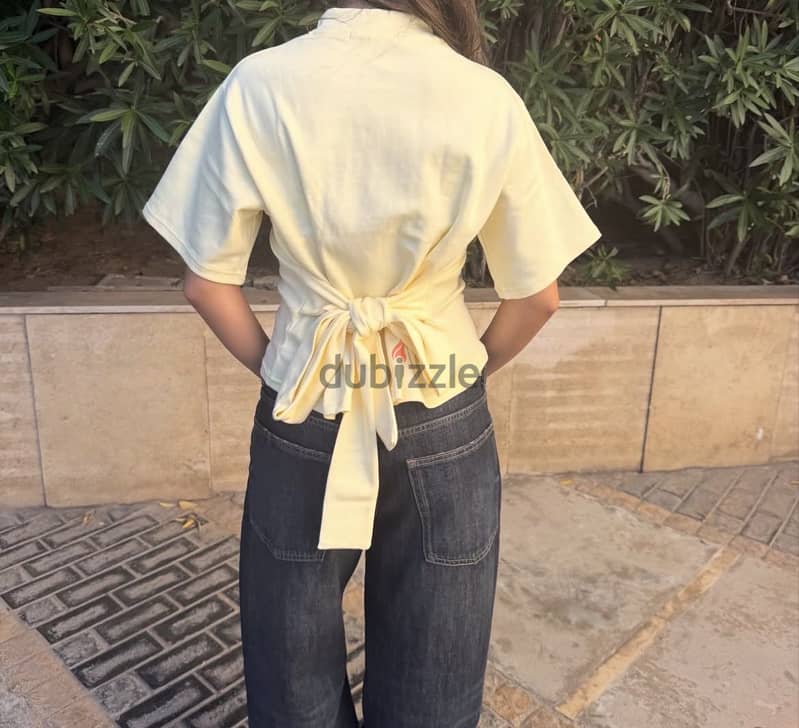 butter yellow back tie tee 1