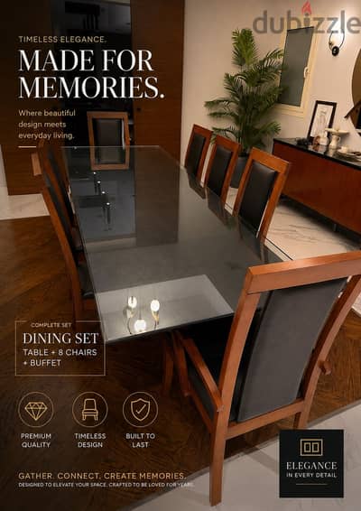 For Sale: Dining Set — Table + 8 Chairs + Buffet