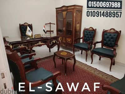 غرفه وازريه-مكتب مدير كلاسيك خشب زان احمر-بطقم كراسي جلد-اثاث مكتبي
