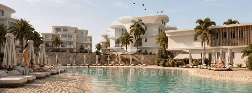 Own a 3-bedroom hotel chalet in Azha North Coast. All units are sea-facing, a steal at just 200 meters from the beach. Fully finished. For sale by Hos