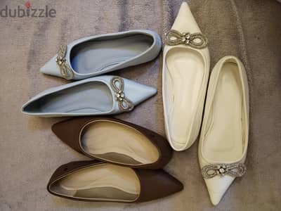 Elegant Brown Formal heels and White or light Blue Ballerina