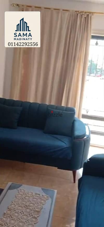 For rent, a furnished apartment B7, ground floor, with two rooms, a hall, one bathroom, a kitchen, and one air conditioner in the master bedroom, in front of the services.