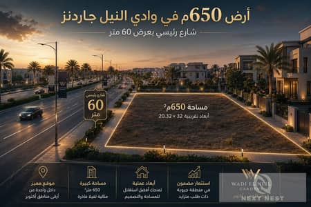 قطعه ارض مميزة للبيع فى وادي النيل جاردنز