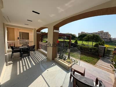 For rent in Madinaty, a furnished ground floor apartment with a garden, ultra super lux finishes, and fully modern furnished, completely air-conditioned