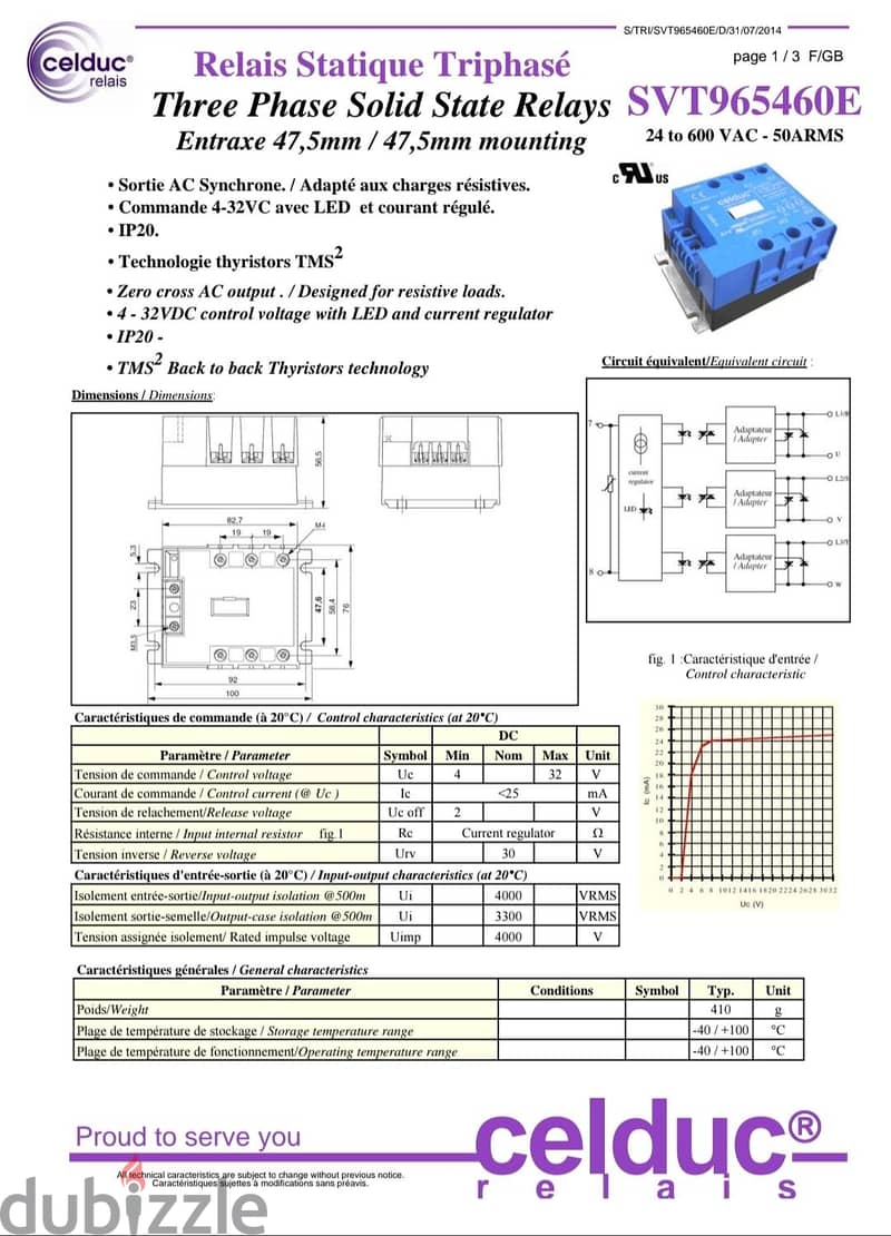 solid state relay 50amp 3 phase with heatsink (France) 5