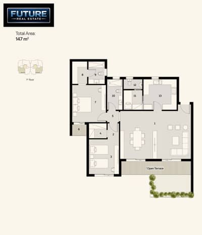 147 m apartment + 11 m terrace in Ever West Compound in Old Sheikh Zayed