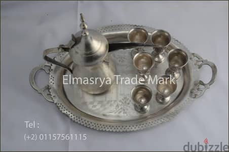 طقم كاسات نحاس مطلي فضه