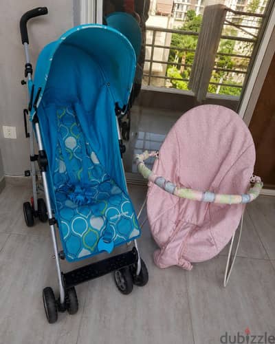 stroller and baby rocker