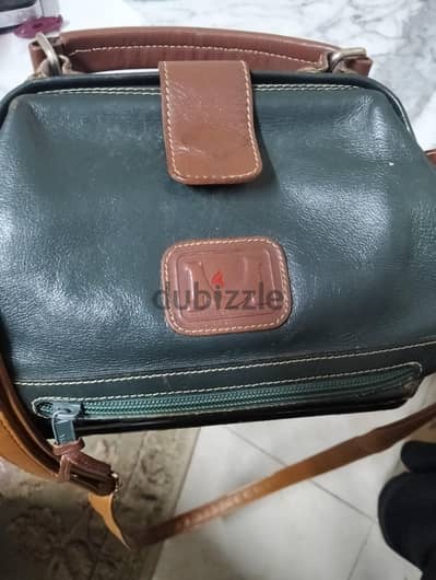 vintage antique moments bag green leather body brown leather trim