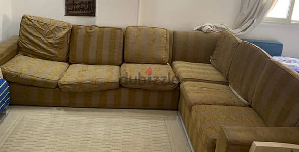 L-Shaped Sofa – Beech Wood Frame – Used, Good Condition