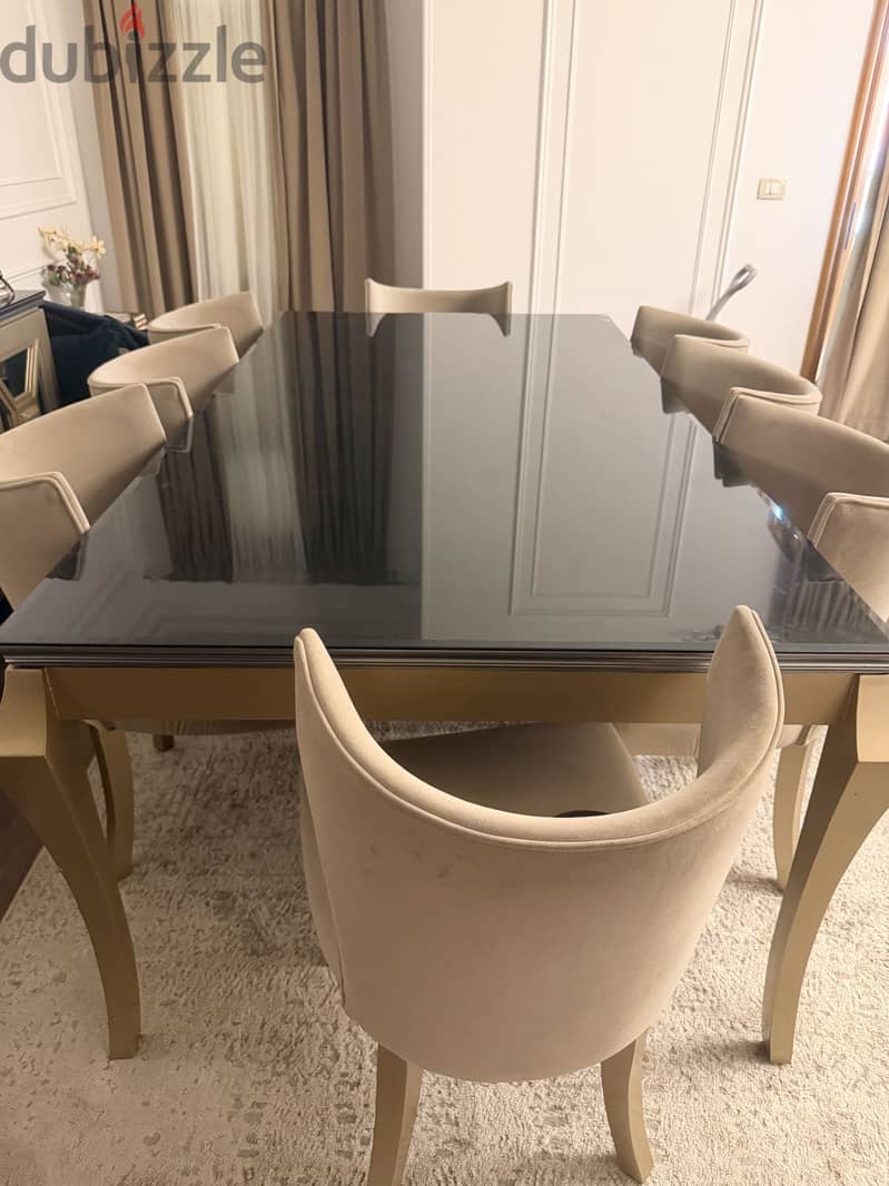 Gold Dining Room Set – 8 Chairs + Mirror & Buffet …. . 1