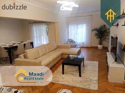 Furnished apartment for rent in Sarayat El Maadi | Ultra Super Lux finishing | 1st floor | Very quiet and upscale area.