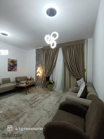 Furnished 101 m² apartment for rent in Madinaty; north-facing, overlooking a park.