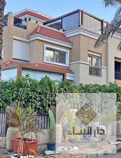 last villa 5 bedrooms for sale in sarai new cairo compound next to madinaty 5th settlement , 3 floors +garden + roof corner location full open view