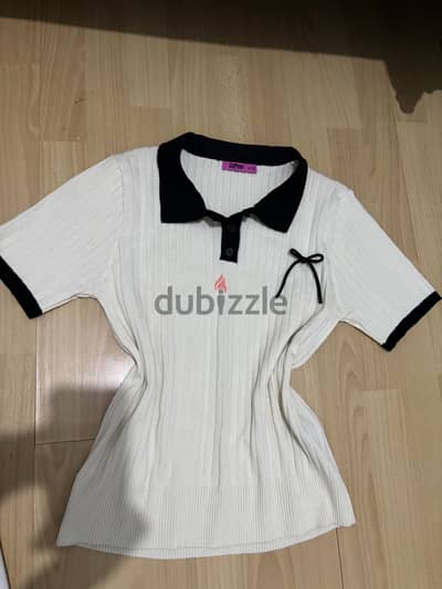 Beige classic polo top