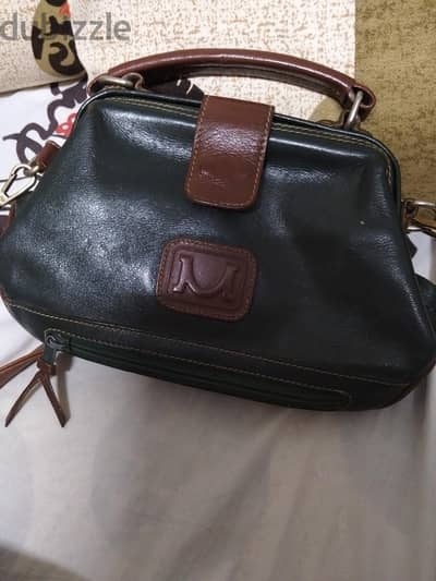 antique moments bag green leather body brown leather trim