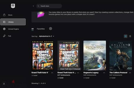 Epic games - GTA V PC - Hogwarts legacy - The Callisto Protocol