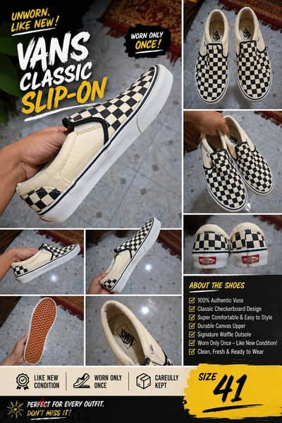 Vans Checkerboard فانس زي الجديد بالظبط  – مقاس 41 – شبه جديدة