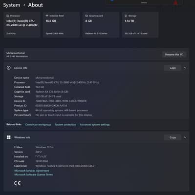 للبيع جهاز مونتاج ورندر وجيمنج تقيل – HP Z440 Workstation + شاشة 24 بو