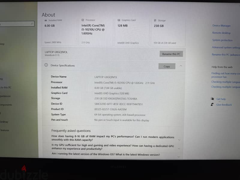 Huawei laptop Matebook D15 used 6