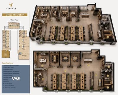 مكتب إداري 306م تشطيب كامل واجهة على AUC بمول V Terrace بالتجمع الخامس