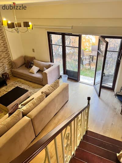 Duplex for rent furnished in a prime location in the Fifth Settlement, southern investors, and near Point 90 Mall and the American University, ground floor, basement, and garden