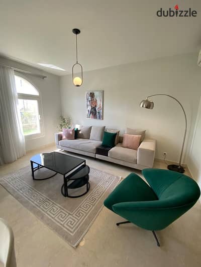 Furnished studio for rent in Mivida Compound, ground floor with private garden, super lux finishing