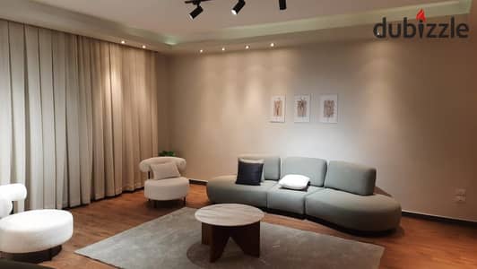 220 sq m ground floor apartment with garden for rent, furnished, in Lake View Compound, ultra-super-lux finishing, prime location