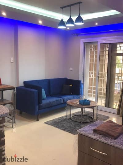 60m² furnished studio apartment for rent in Madinaty, 11th District, ground floor, with ultra-super deluxe finishing and modern furnishings, close to