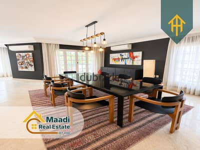 Furnished 4-room apartment for rent in Sarayat El Maadi, ultra-super-lux finishing | 24-hour security and guarding | Modern furnishings.