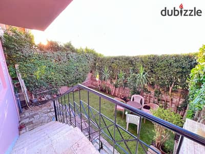 Furnished ground floor apartment with garden for rent in Al Rehab City, Phase 2, super lux finishing