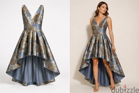 Elegant Blue & Gold Floral Dress