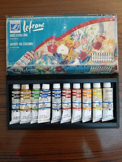 طقم مستعمل من 10 ألوان زيت Lefranc Bourgeois حجم 40 مم [صنع في فرنسا]