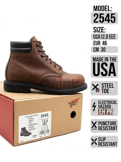 حذاء سيفتي ريد وينج أصلي (ضفيره)Red Wing 2545 - مقاس 46 (جديد بالعلبة)