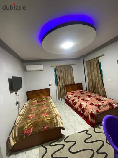 Furnished studio for rent in October, first district, including electricity and water, steps to the parking lot, Al-Hosari and the university
