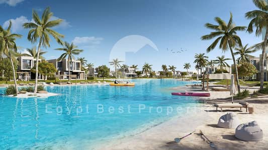 Direct on Lagoon Fully Finished +AC’s +kitchen cabin downpayment and installments 2 bedrooms chalet for sale in Azha North coast