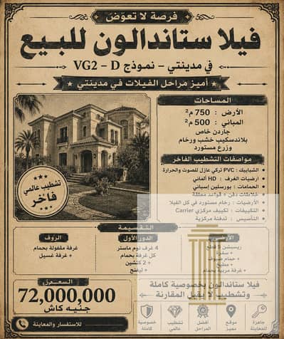للبيع في مدينتي-فيلا ستاندالون-بتشطيب الترا سوبر لوكس-نموذج D - VG2