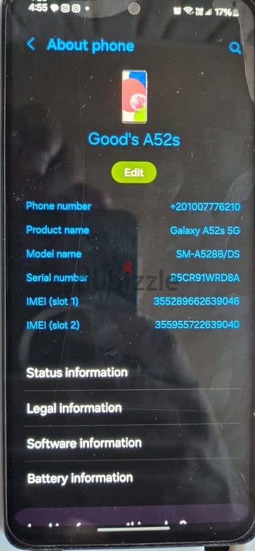 شاشه a52s samsung