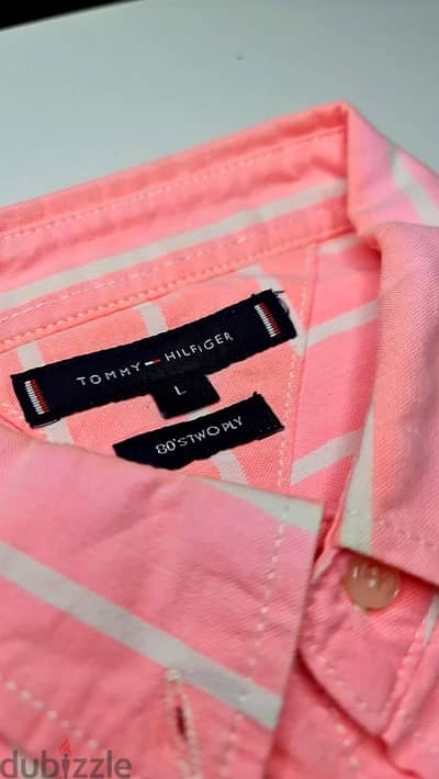 Original Tommy Hilfiger Pink Striped Button-Down Shirt (Size L)