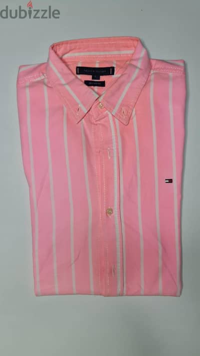 ​قميص Tommy Hilfiger كتان مخطط بينك – Original مقاص L